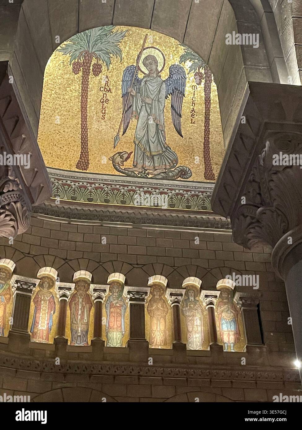 Monte Carlo, Monaco. Interior of the Saint Nicholas Cathedral. Mosaic depicting Michael the Archangel. - Smartphone Captured Stock Image
