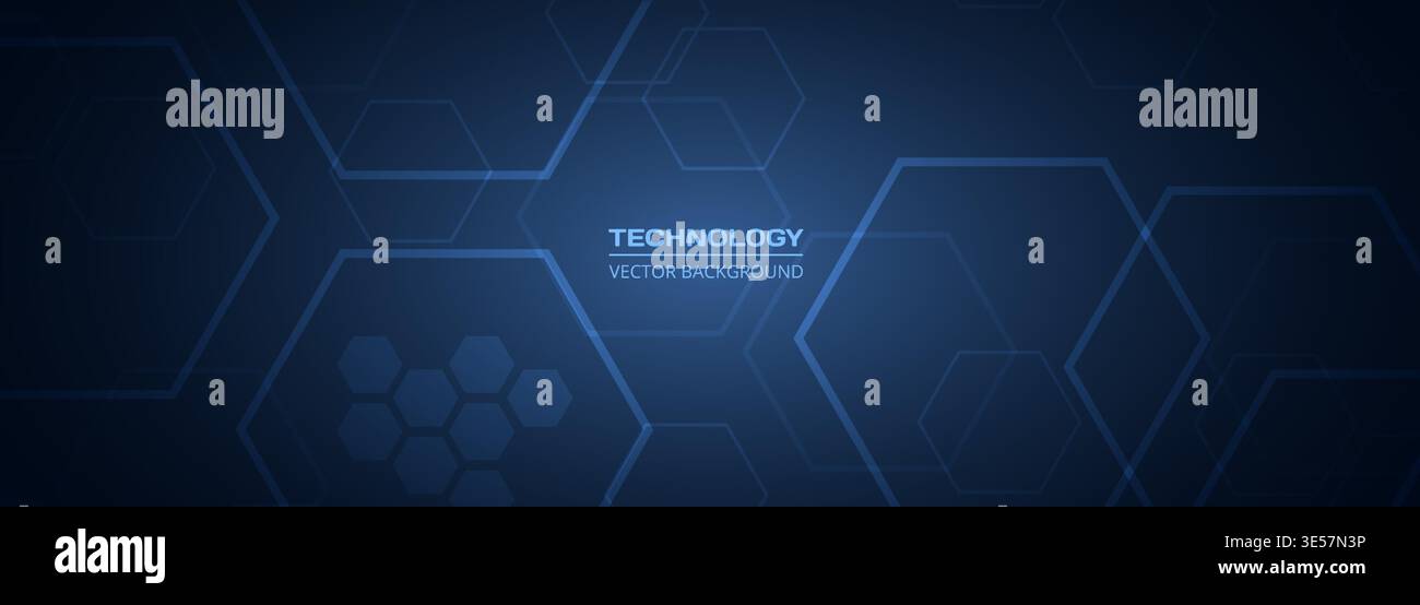 Dark hexagon grid evokes secure network, abstract background layered with subtle hexagonal patterns, node highlights, and soft blue gradients create Stock Vector