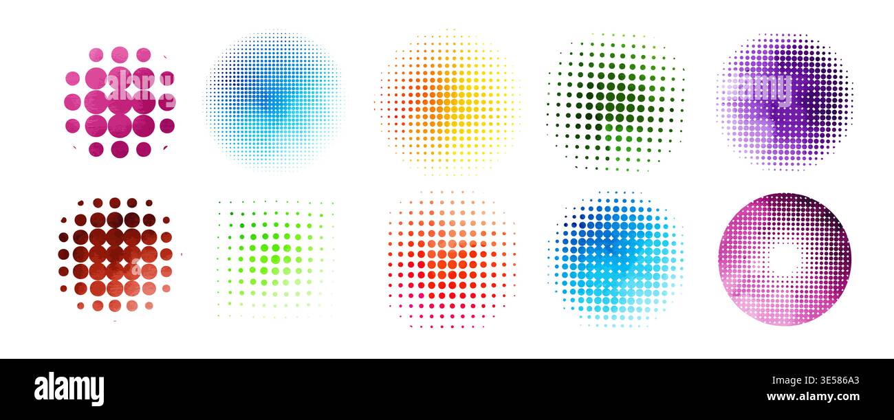 Halftone colored object set . Not AI, vector illustration. Stock Vector