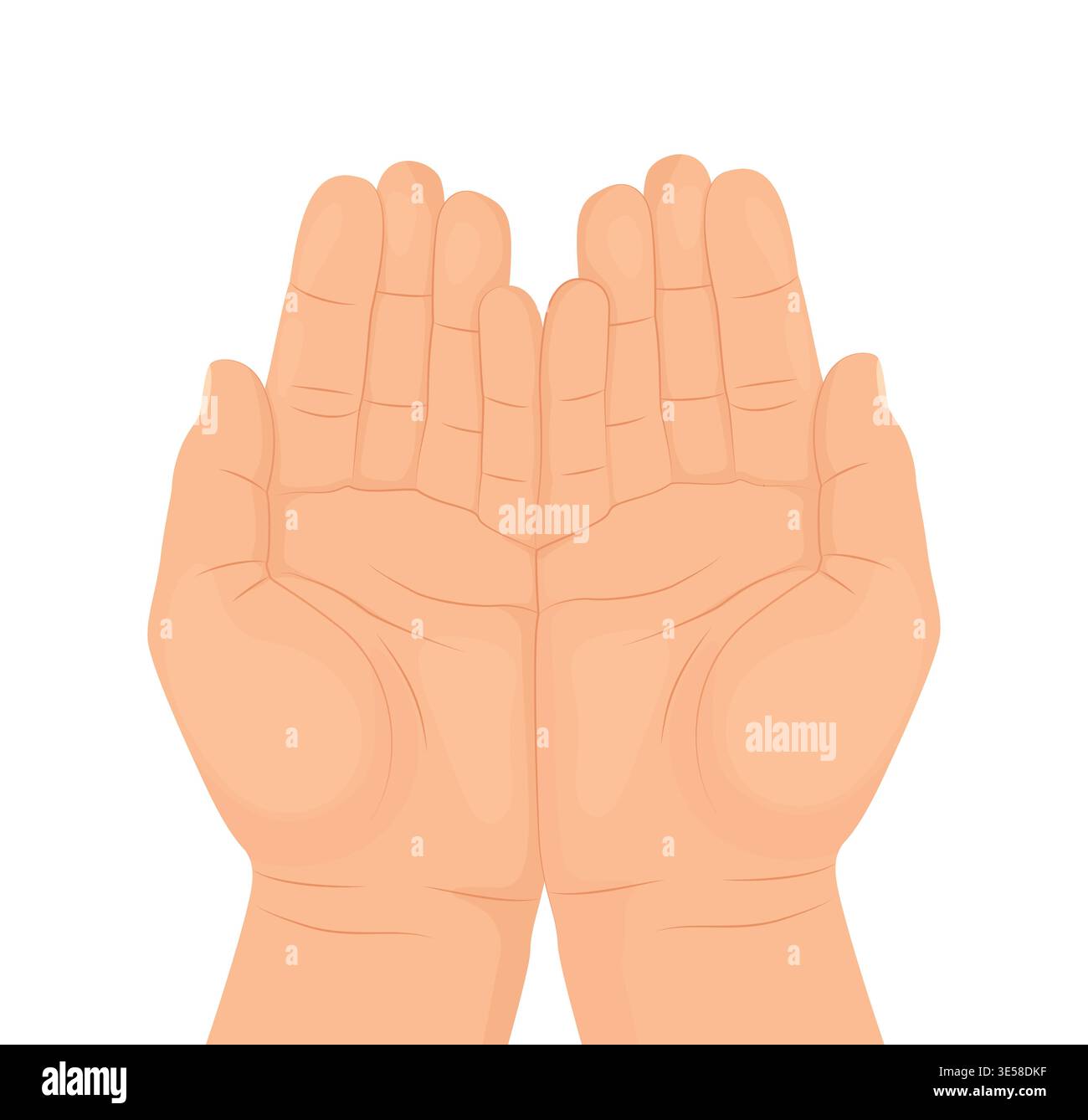 Hands turned palms up. Two open palms offer prayer. Stock Vector