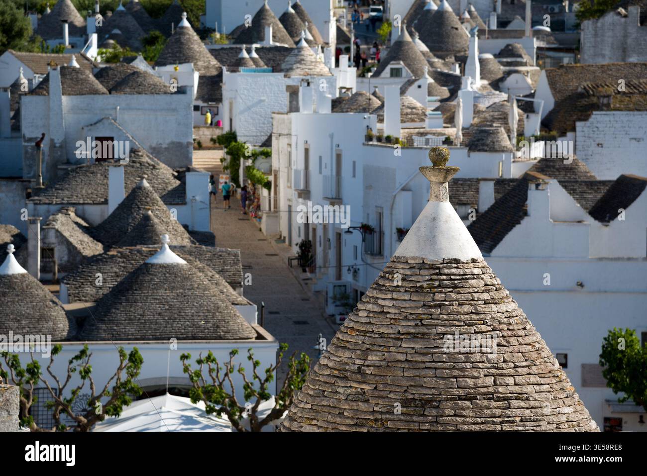 Closeup of stone tiled cone rooftop in Alberobello Stock Photo