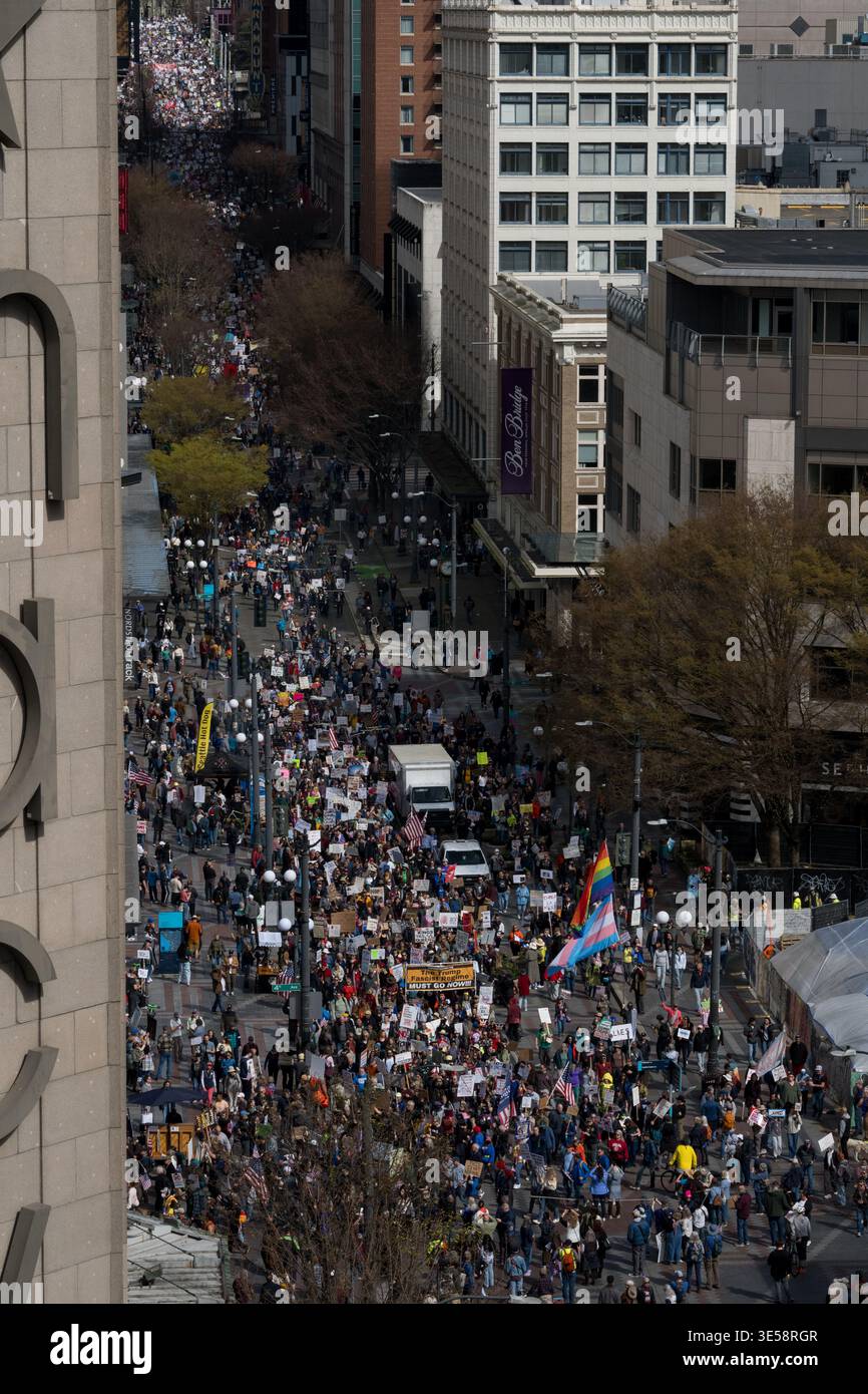 Seattle, USA. 28th Mar 2026. Tens of thousands march at the No Kings 3. ...