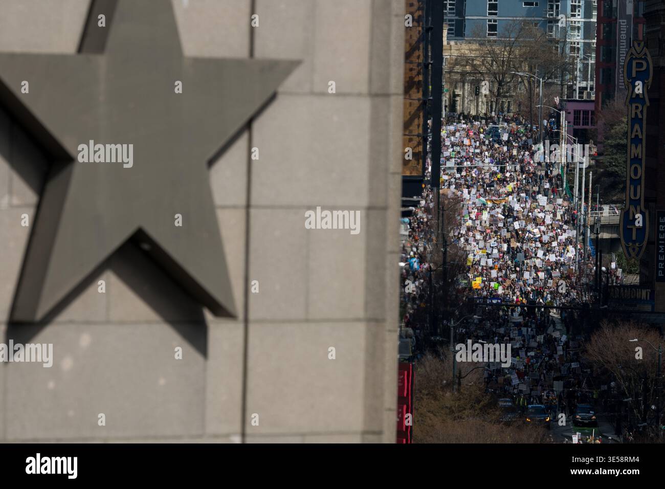 Seattle, USA. 28th Mar 2026. Tens of thousands march at the No Kings 3. ...