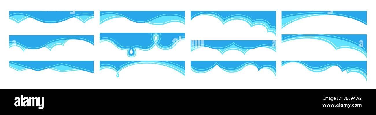 Modern divider and border shape set with abstract wave and curve elements. Collection of header footer separators for top or bottom layouts, smooth flowing lines template minimal contemporary design Stock Vector