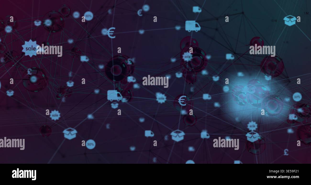 Mapping network hubs and commerce icons in virtual map, featuring ...