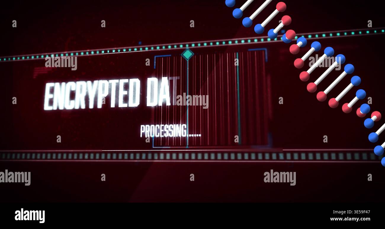 Displaying center panel showing ENCRYPTED DA PROCESSING Stock Photo