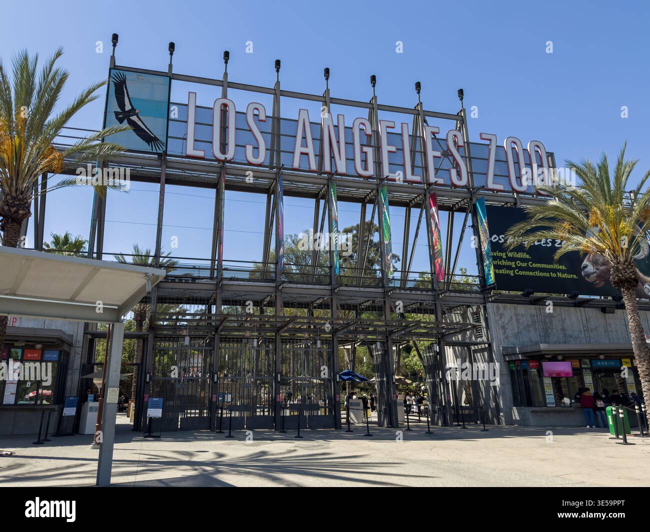 Los Angeles, California / USA - March 14, 2026: The entrance to the L.A. Zoo in Griffith Park is shown during a springtime day. Stock Photo