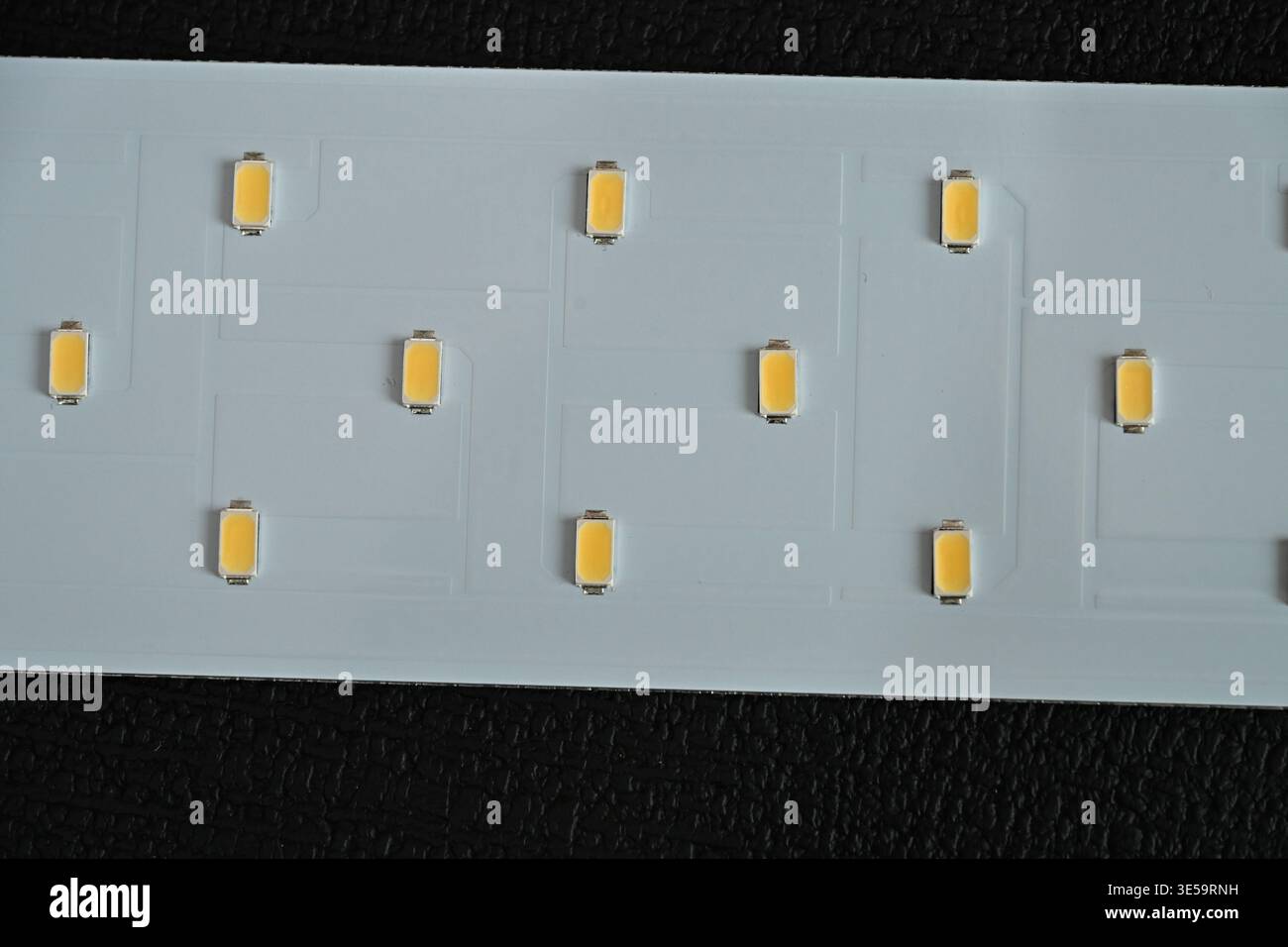 LED printed circuit board (PCB) module, a core component in modern energy-efficient lighting solutions. Stock Photo