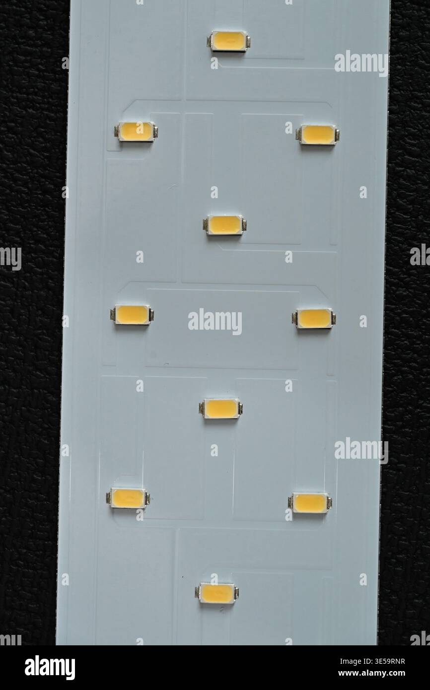 LED printed circuit board (PCB) module, a core component in modern energy-efficient lighting solutions. Stock Photo