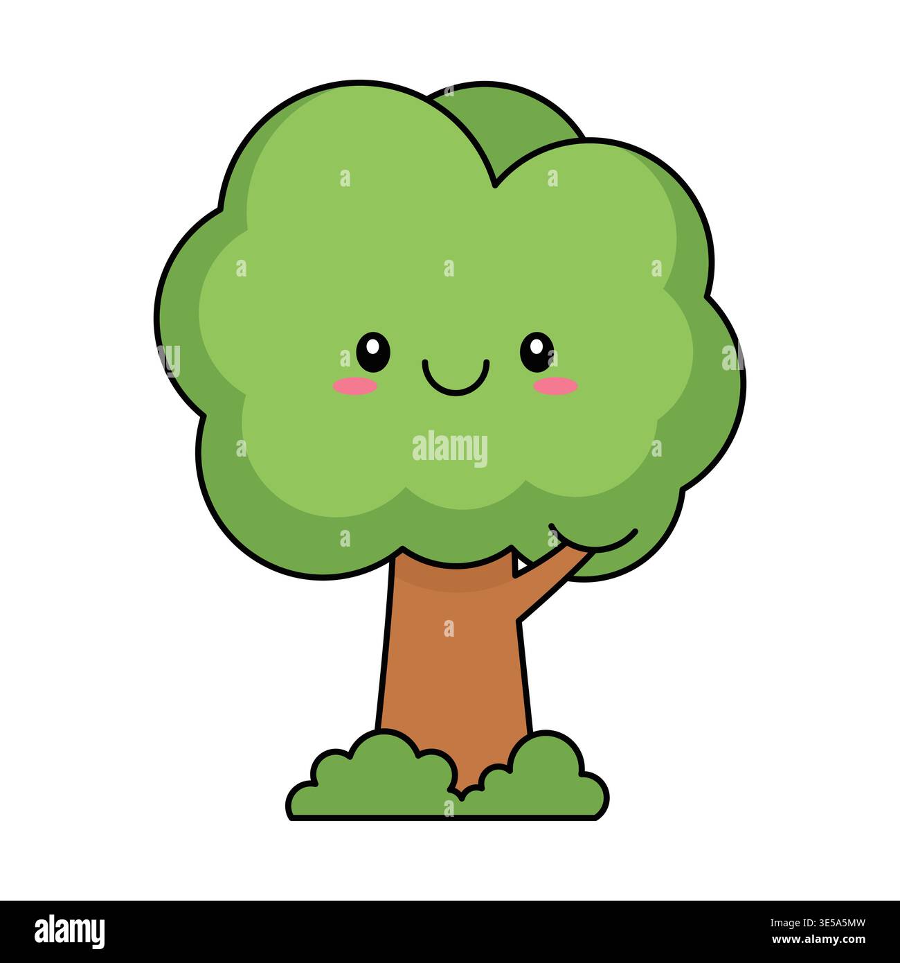 Tree mascot character with smiling face and green leaves vector illustration for nature design Stock Vector