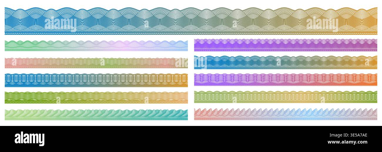Rainbow security guilloche border frames, dividers Stock Vector
