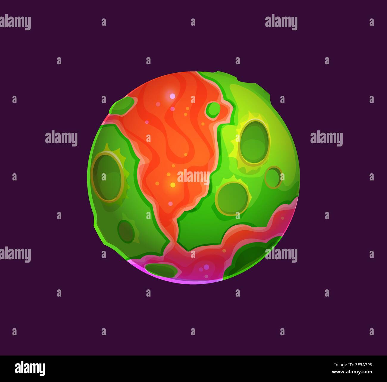 Cartoon alien planet with magma lava surface Stock Vector