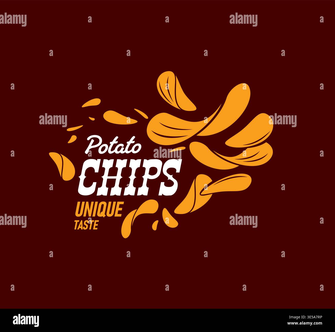 Crispy fried potato chips icon with flying slices Stock Vector