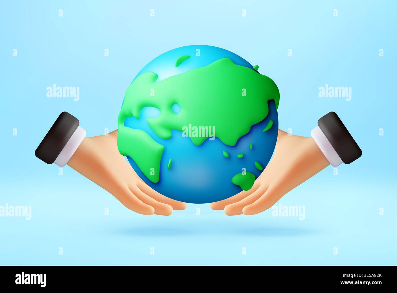 3D Cartoon hands holding Earth globe. Stock Vector