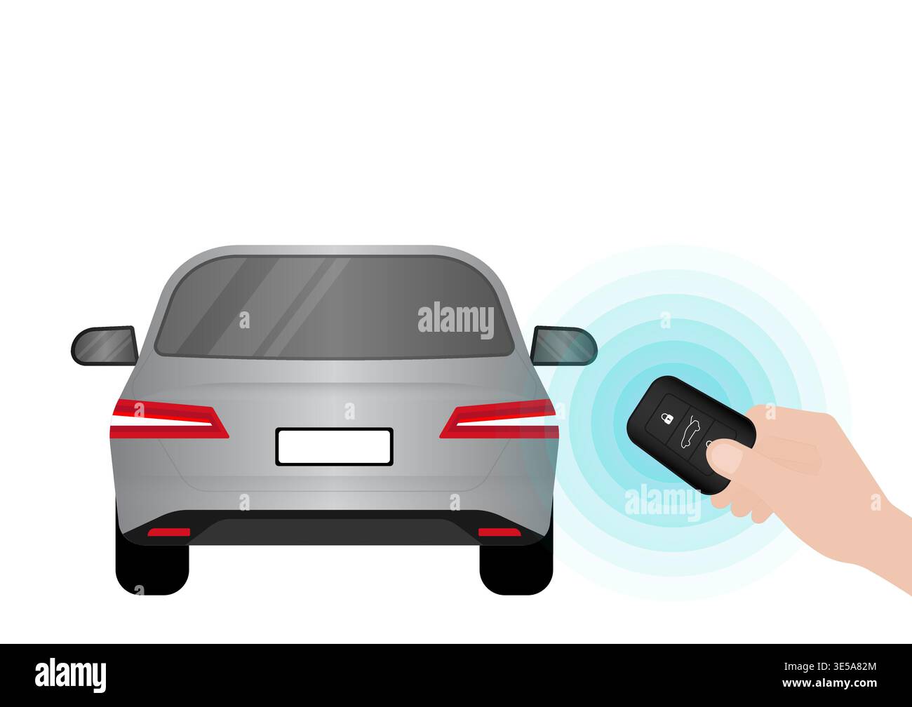 Hand Pressing Car Key Remote Control to Lock or Unlock Car. Car Alarm System. Vector Illustration. Stock Vector