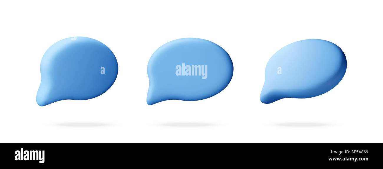 Blue 3d speech bubble set isolated on white. Stock Vector