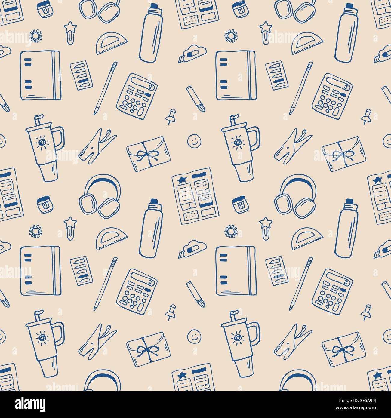 Seamless school doodle pattern. Hand drawn vector background Stock Vector