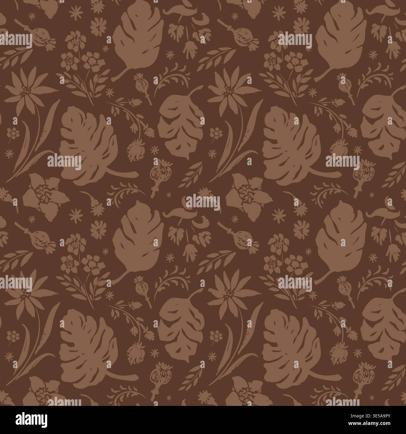 Trendy mocha mousse seamless floral vector pattern, hand-drawn. Stock Vector