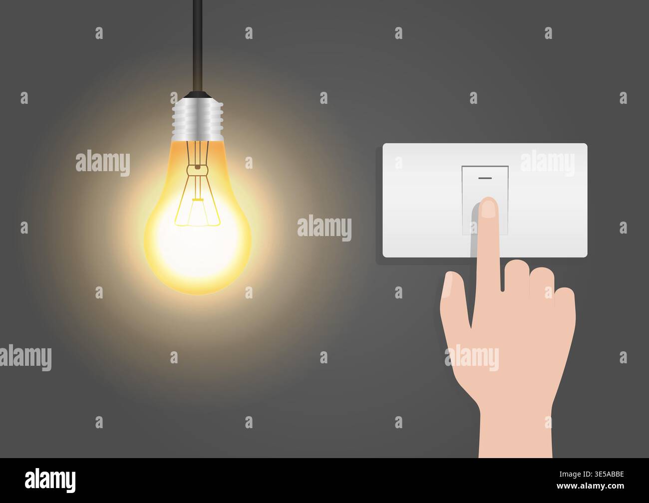 Hand Turning Off Light Switch. Saving Electricity and Energy Concept ...