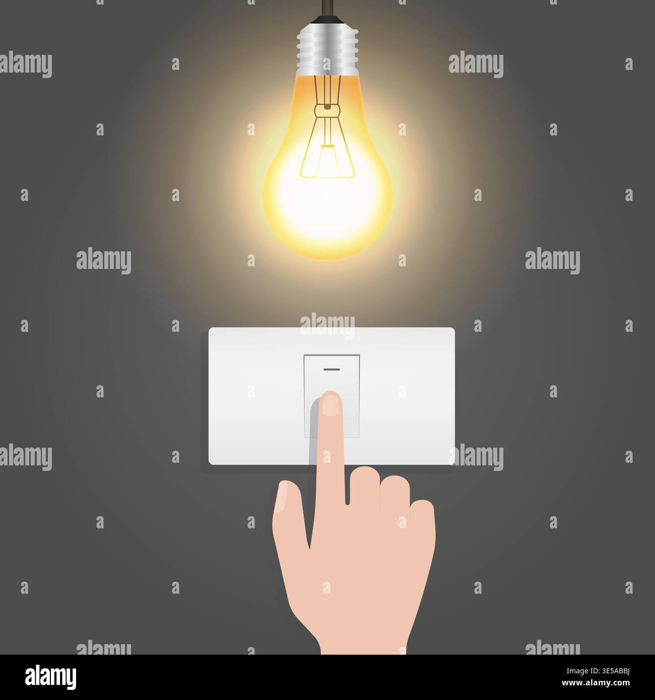 Hand Turning Off Light Switch. Saving Electricity and Energy Concept. Vector Illustration. Stock Vector
