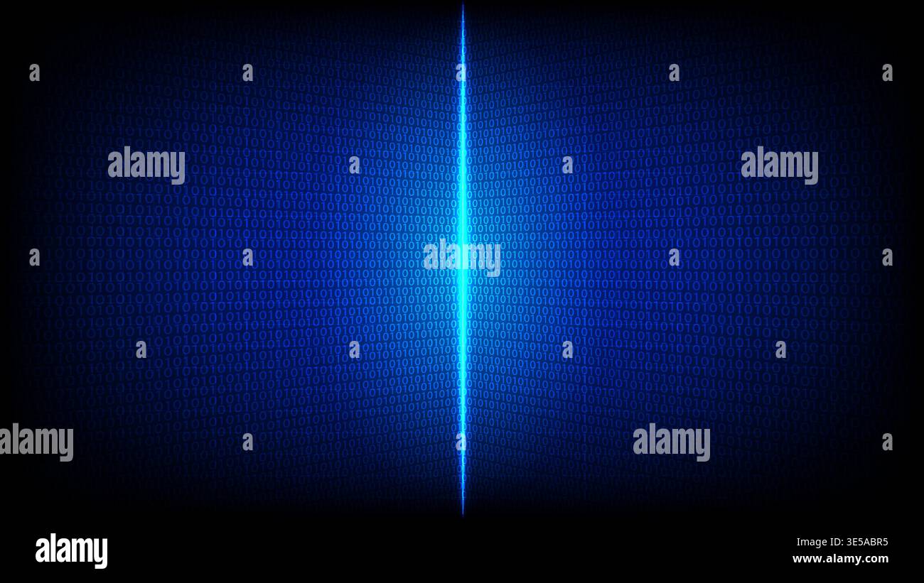 Binary code numbers 0 and 1 on blue background with bright light line, Cybersecurity and data concept Stock Vector