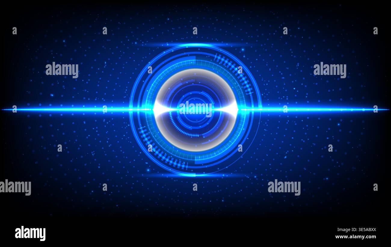 Digital glowing blue HUD circle elements with light line on dark background for tech design Stock Vector