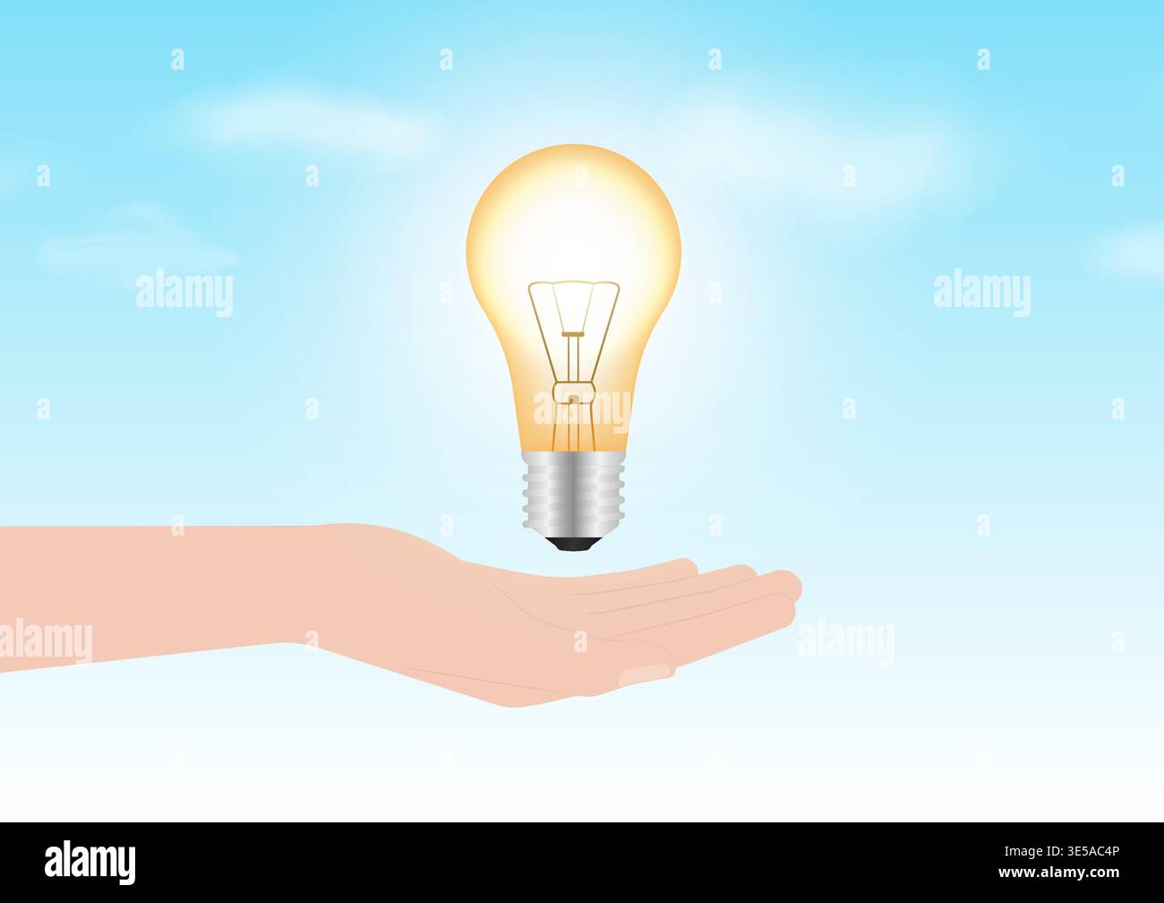 Hand Holding Light Bulb. Saving Electricity and Energy. Green Energy or Renewable Energy. Eco- Friendly Concept. Stock Vector