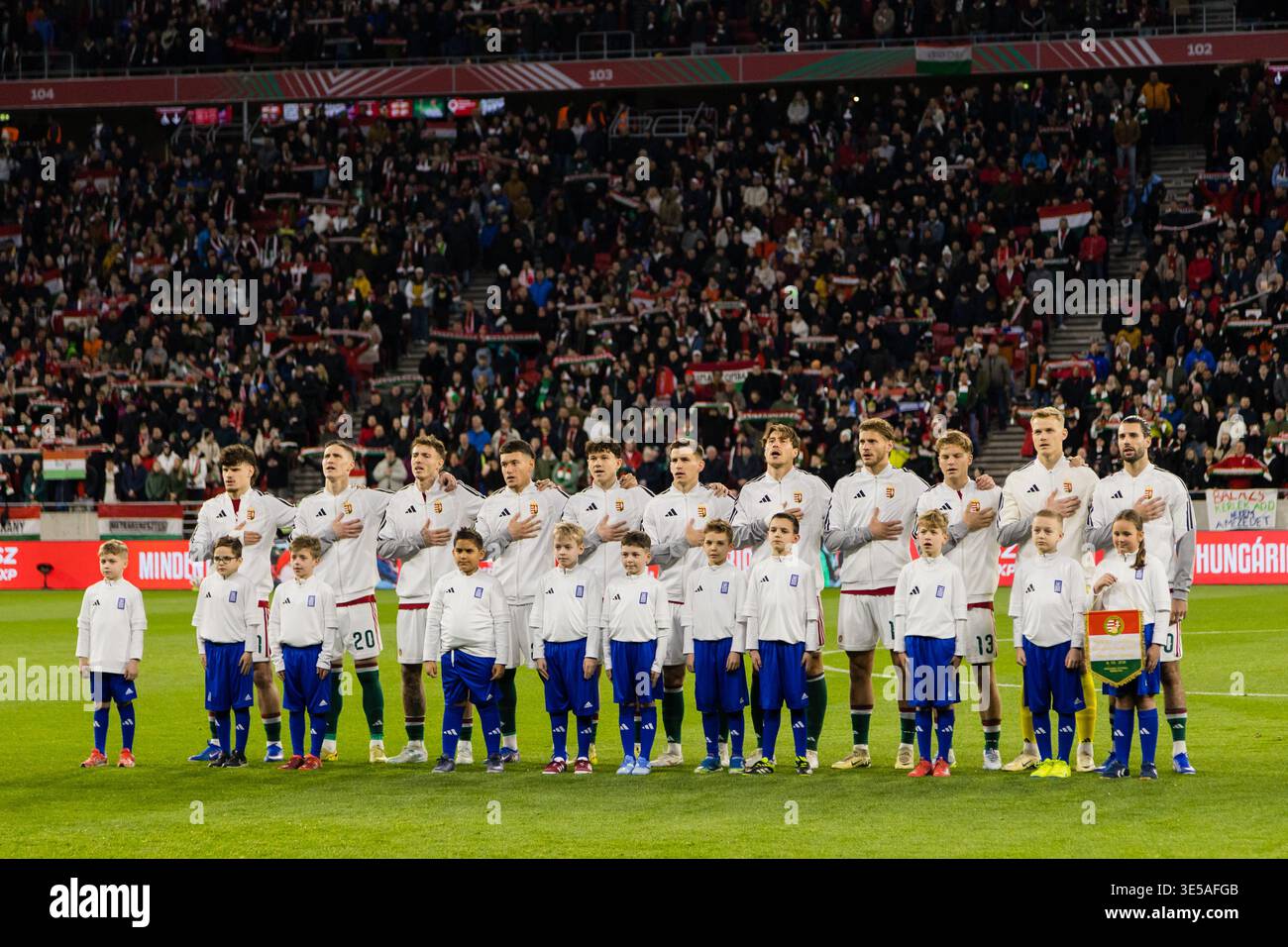 Budapest, Hungary. 31st, March 2026. The players of Hungary line up for ...