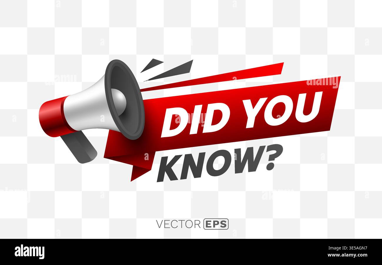 Did You Know megaphone announcement with a red banner, ideal for surprising facts or key information. Vector illustration Stock Vector