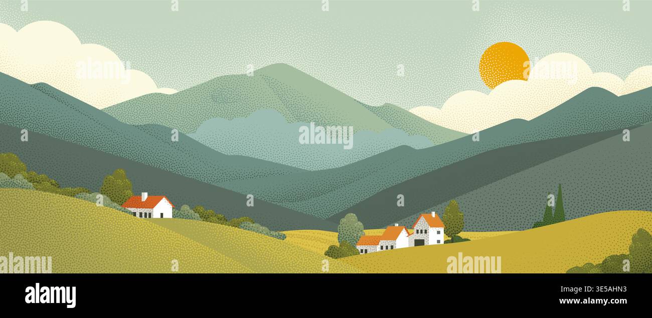 Fields Rolling Hills Farm Landscape Background Stock Vector