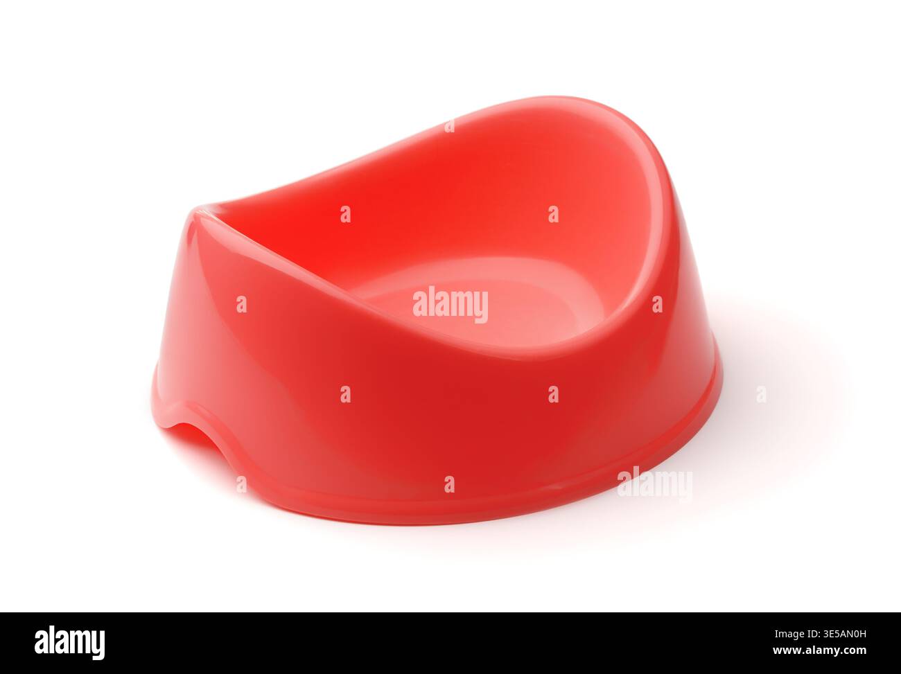 Empty red plastic pet bowl isolated on white Stock Photo