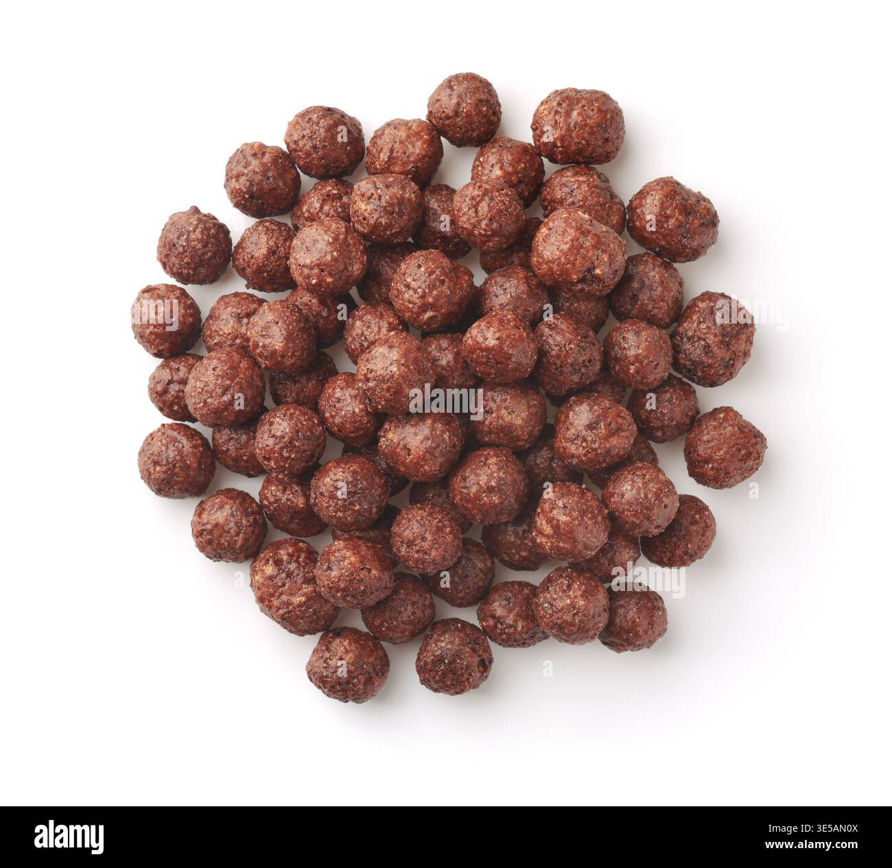 Top view of chocolate cereal balls isolated on white Stock Photo