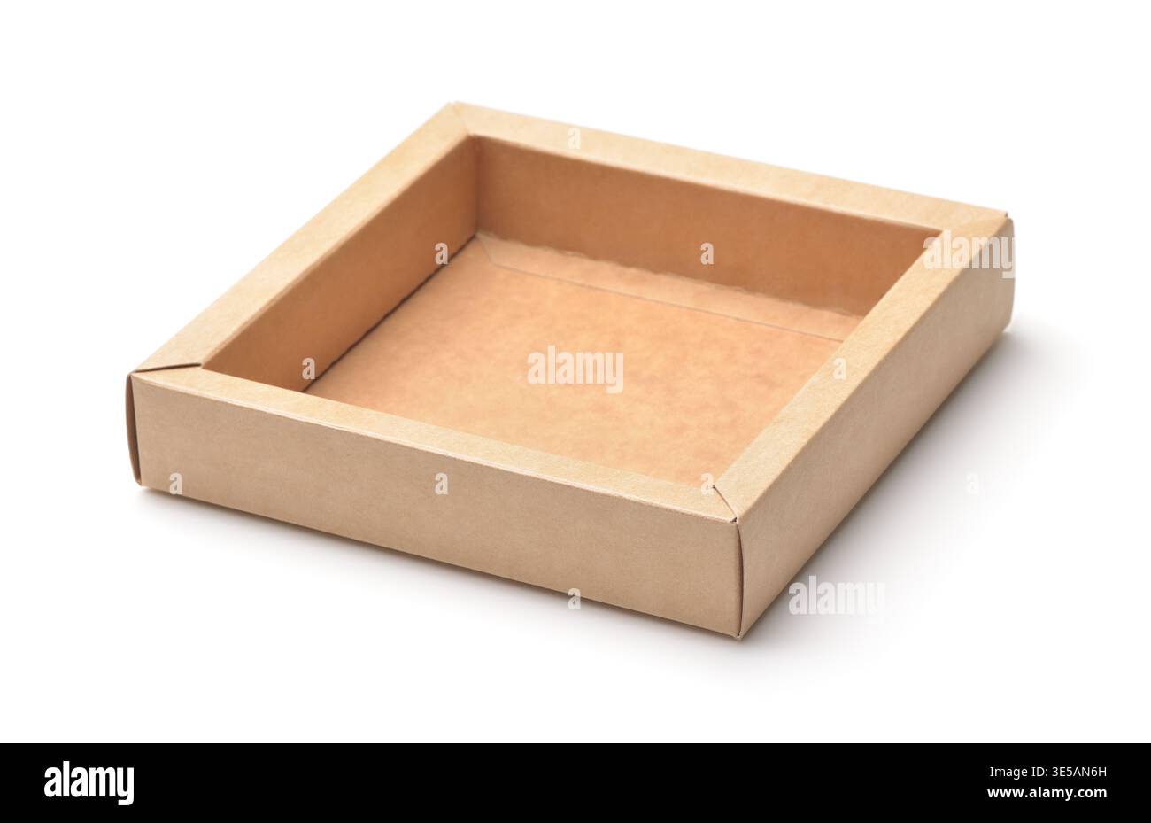 Open brown paper packaging tray isolated on white Stock Photo