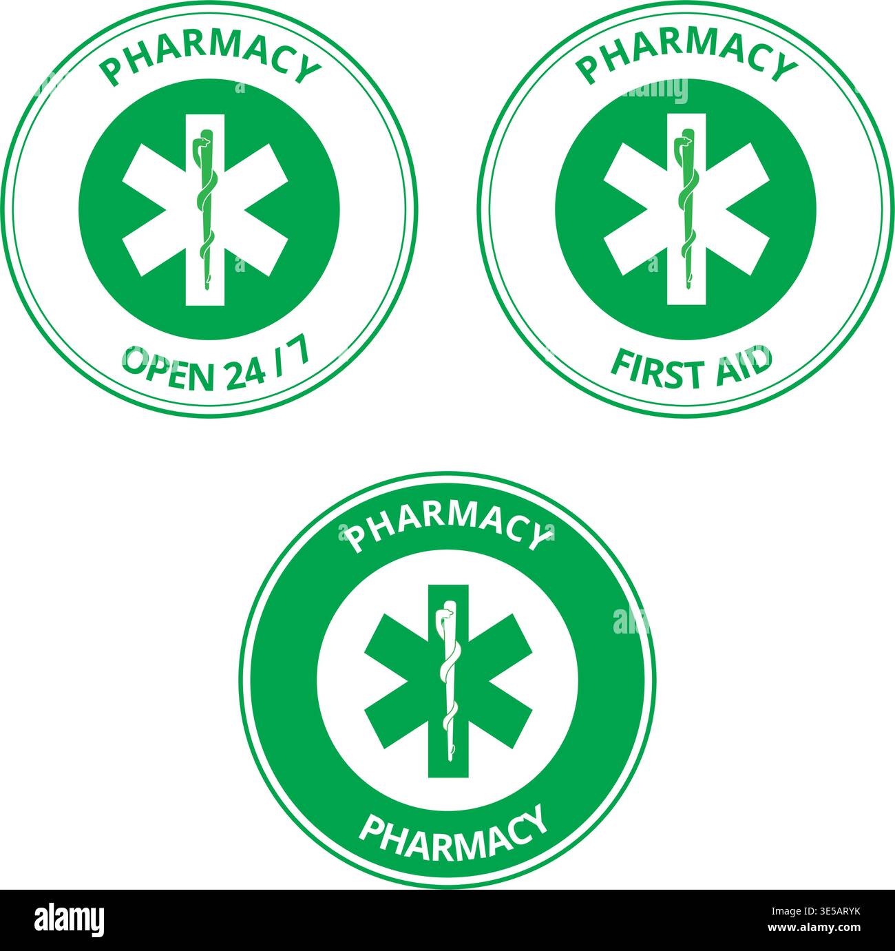 Green pharmacy labels isolated on a white background Stock Vector