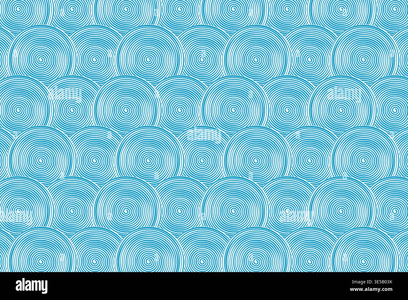 Repeated overlapped blue curl shapes. Sea or ocean waves pattern. Scalloped water or cloud print in oriental style. Minimalistic Asian ornament. Modern wallpaper design. Vector graphic illustration. Stock Vector