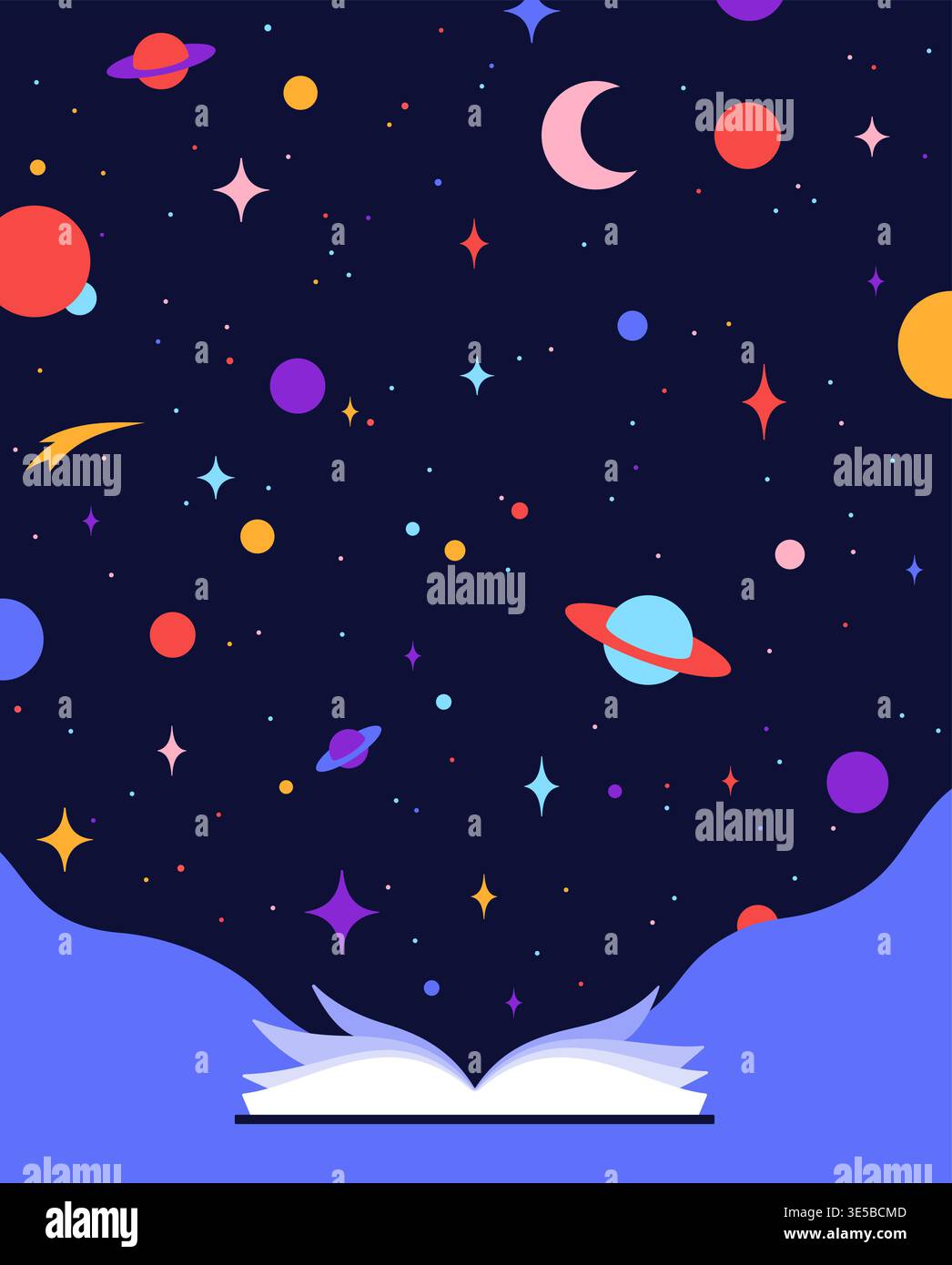 Book, Imagination, Dreams. Cosmos story Stock Vector