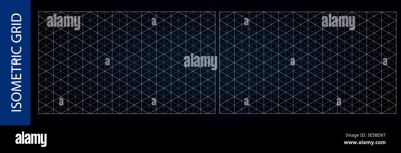 Triangular grid of surface black bg, cube lattice structure. Isometric pattern paper blueprint, abstract linear architecture design. Technical plan Stock Vector
