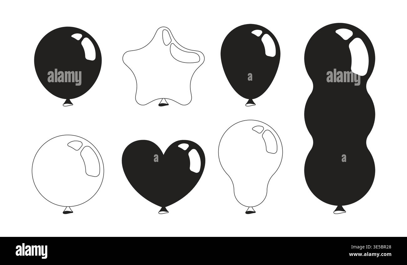 Party balloon shapes 2D line objects set Stock Vector