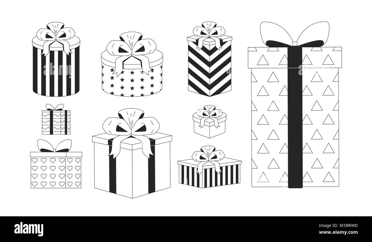 Gift boxes 2D line objects set Stock Vector