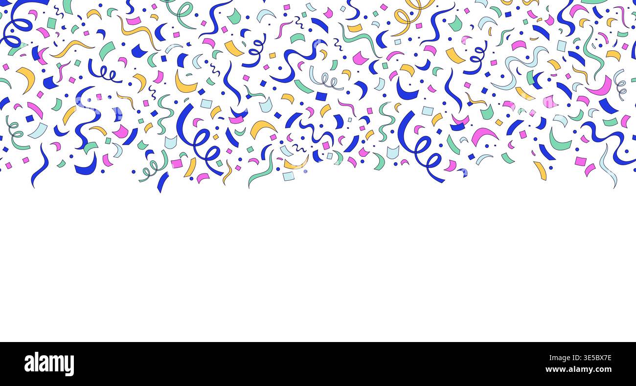 Confetti curling streamers top frame illustration Stock Vector