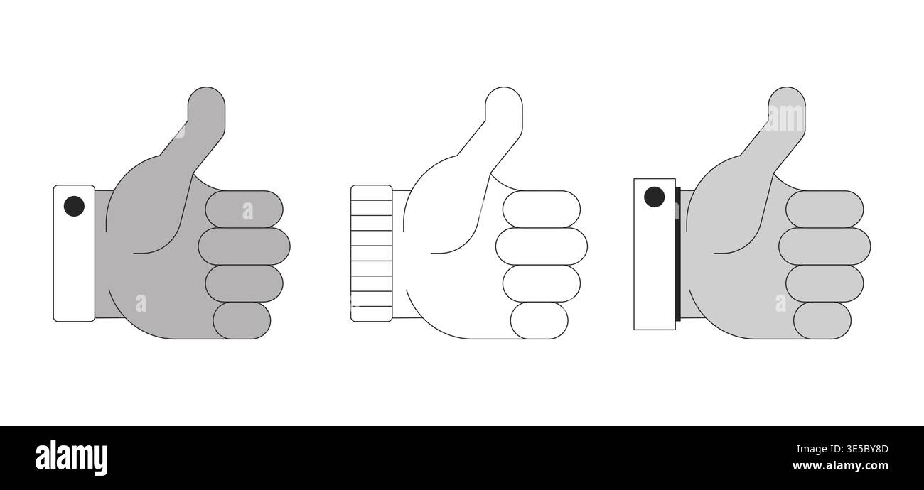 Diverse thumbs up hand gestures 2D line objects set Stock Vector