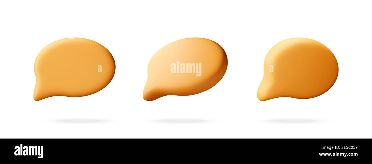 Yellow 3d speech bubble set isolated on white Stock Vector
