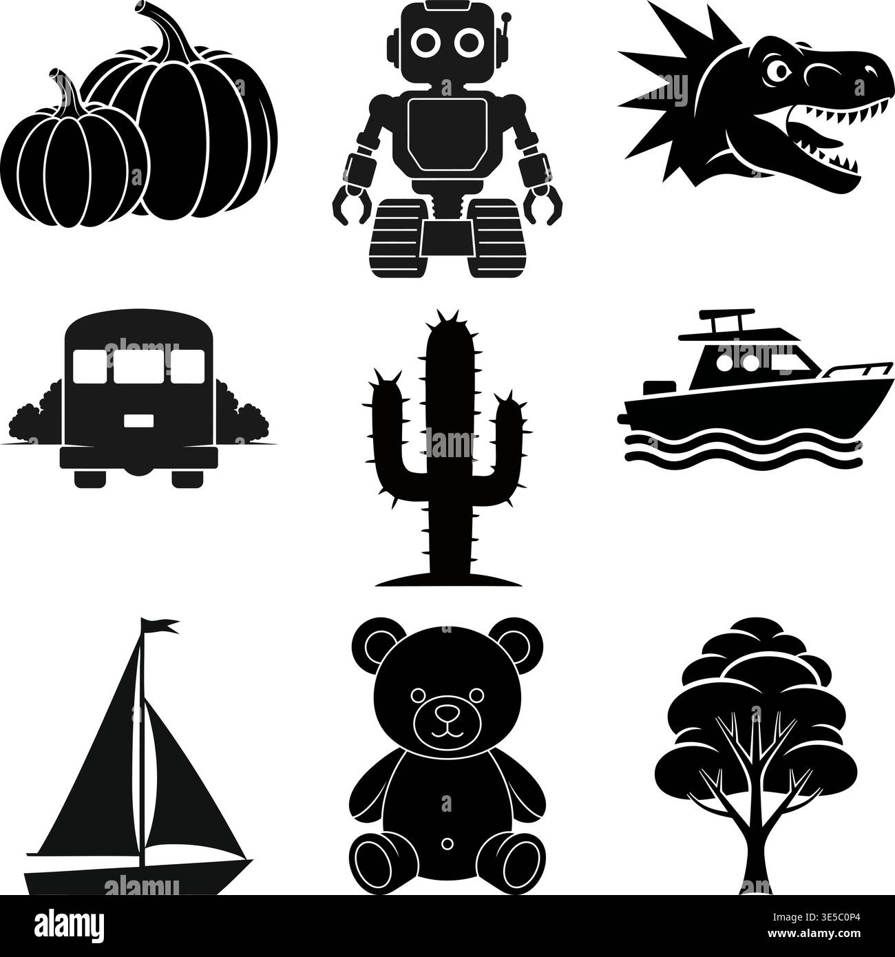 Mixed Silhouette Icons Bundle Robot Pumpkin Animal Travel Nature Vector ...
