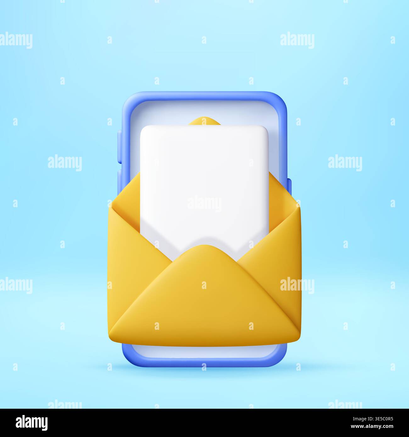 3D Smartphone showing open envelope with letter Stock Vector