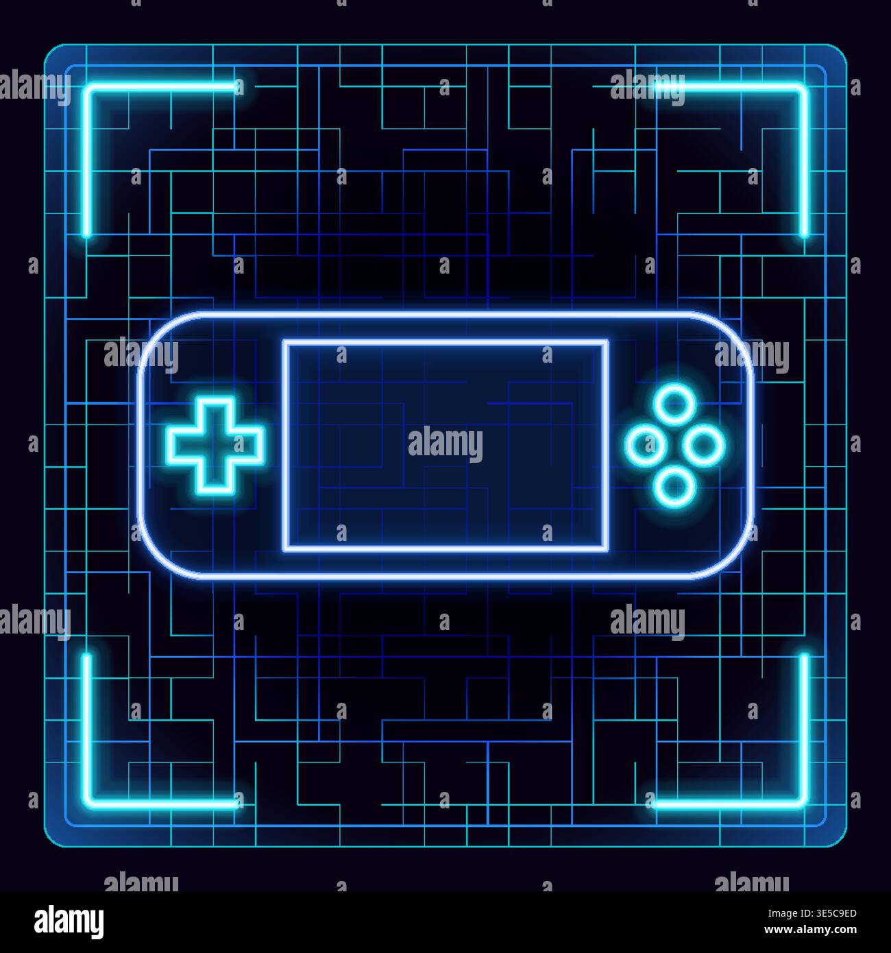 Handheld game console. Futuristic tech editable glowing illustration. Stock Vector