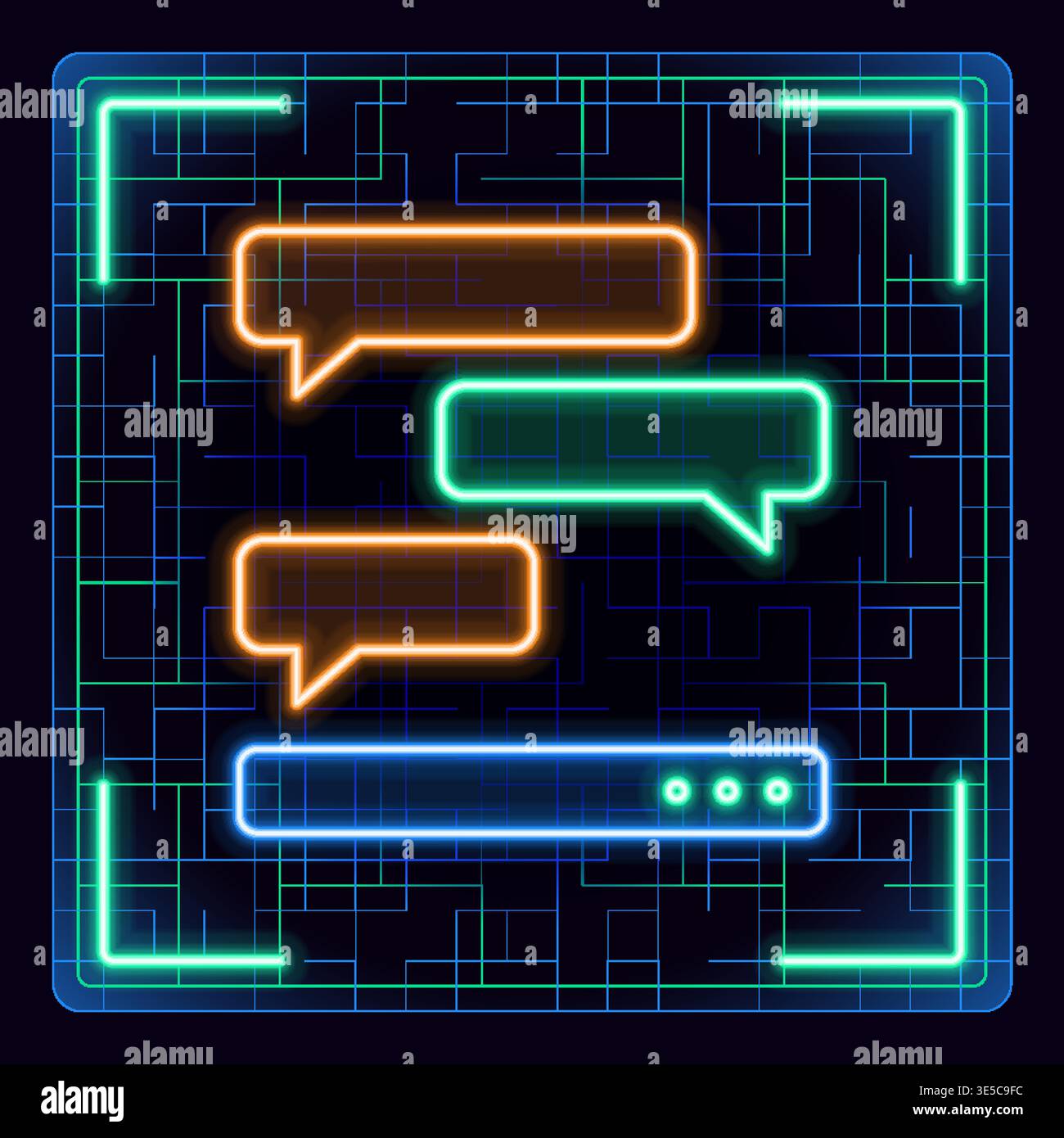 Chat message notification vector illustration. Futuristic tech editable glowing illustration. Stock Vector