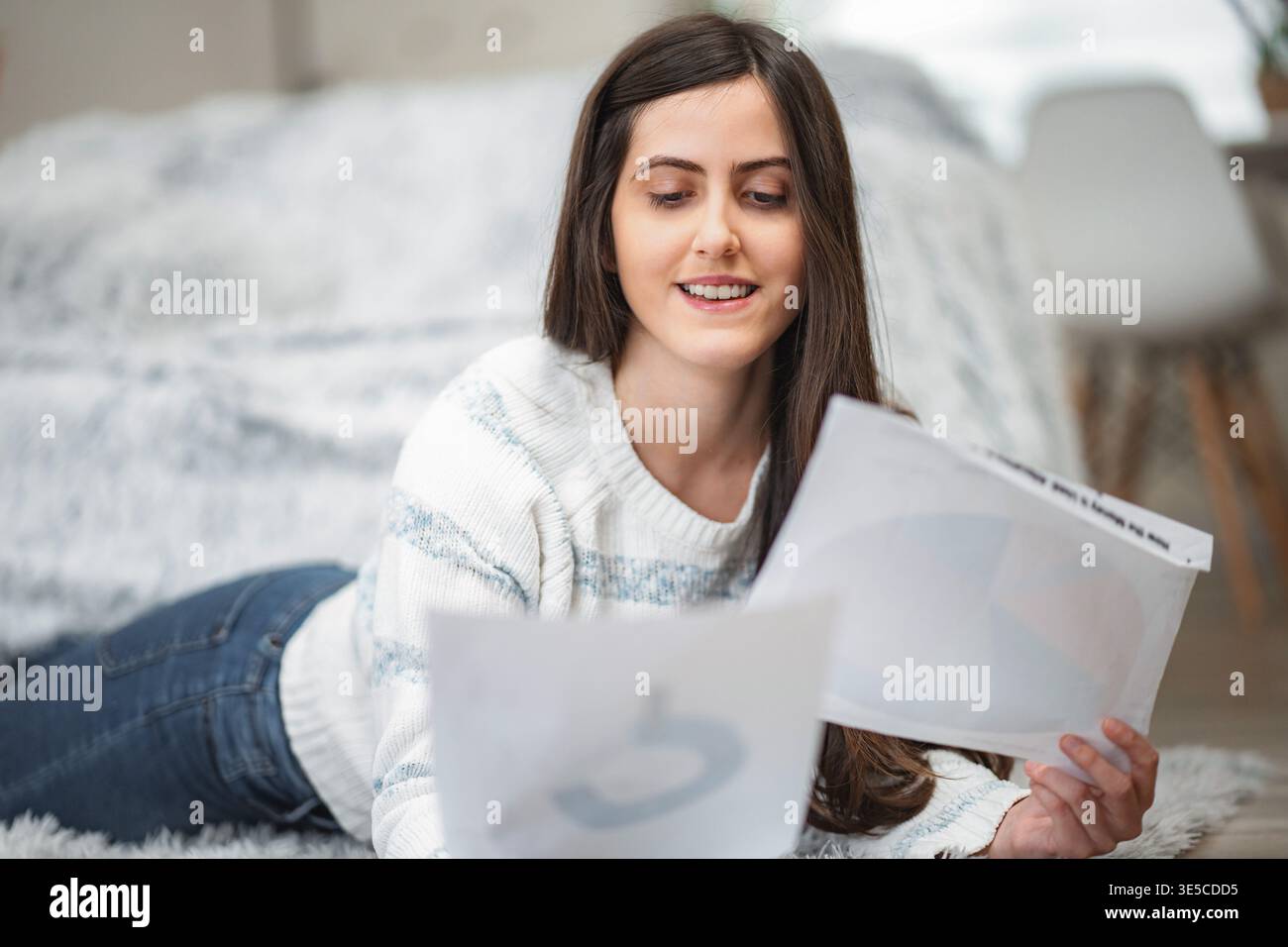 Young woman studying learning working from home Stock Photo