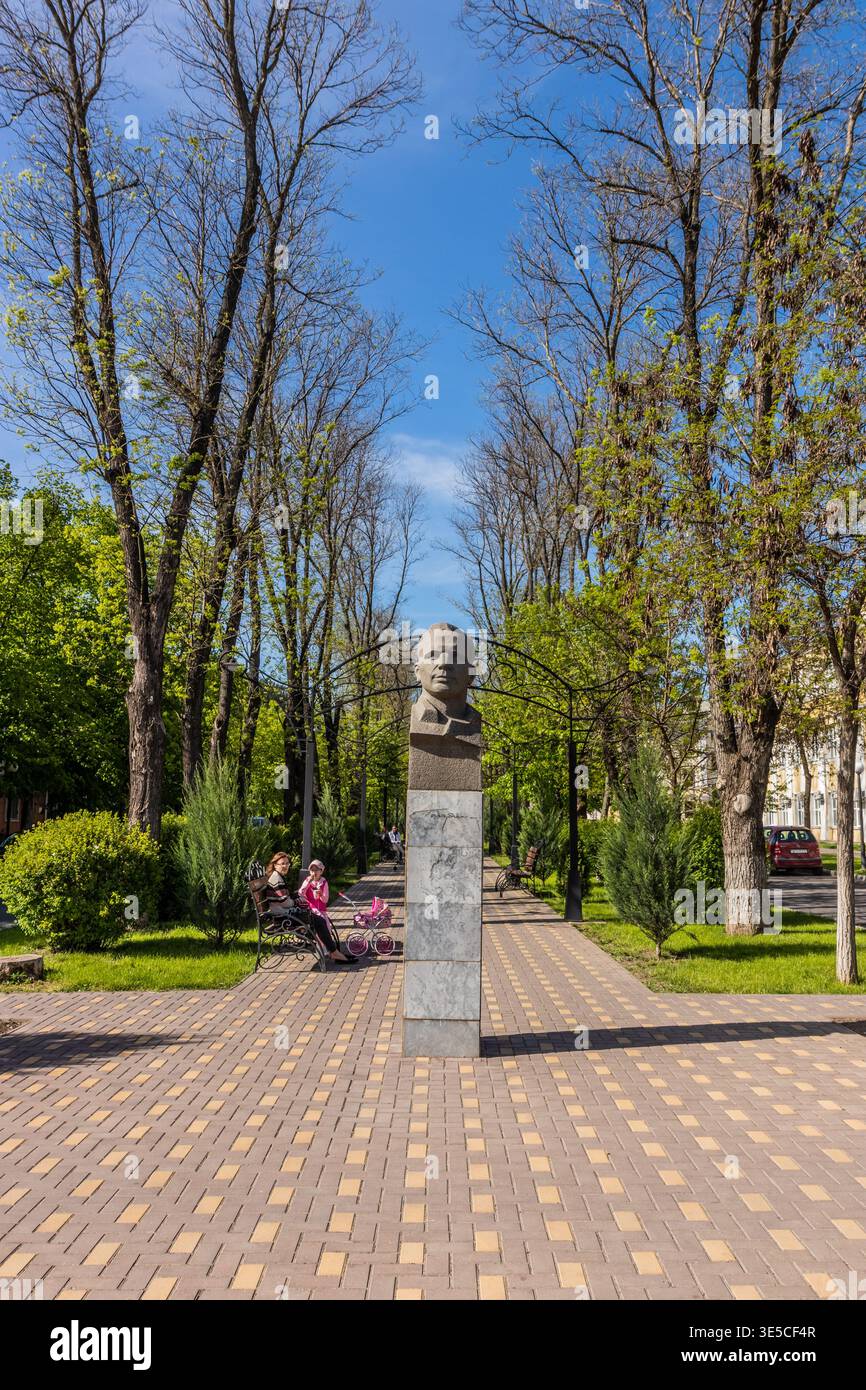TIRASPOL, TRANSNISTRIA - MAY 3, 2023: Monument of the first cosmonaut Yuri Gagarin in Tiraspol, capital of Transnistria Stock Photo