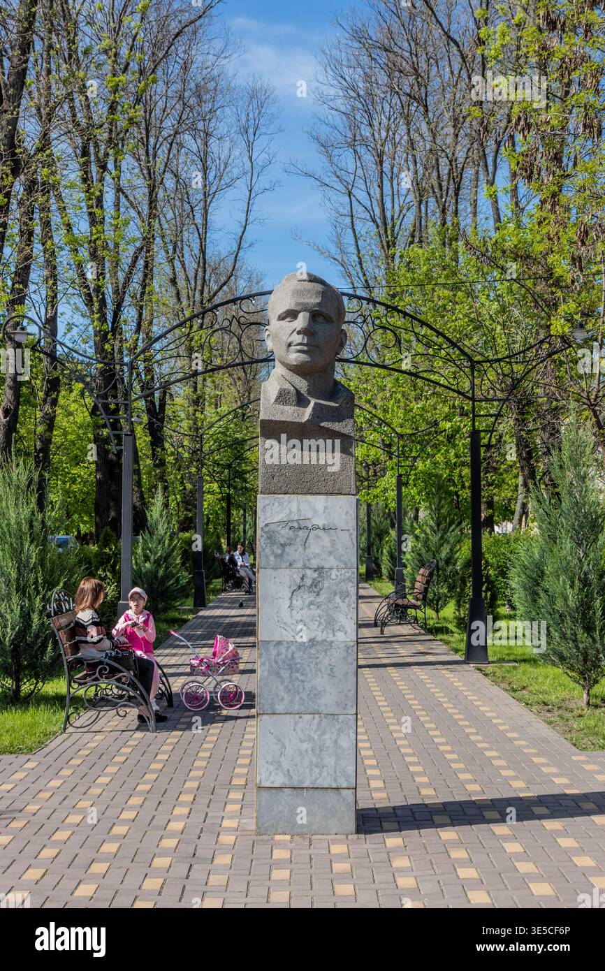 TIRASPOL, TRANSNISTRIA - MAY 3, 2023: Monument of the first cosmonaut Yuri Gagarin in Tiraspol, capital of Transnistria Stock Photo