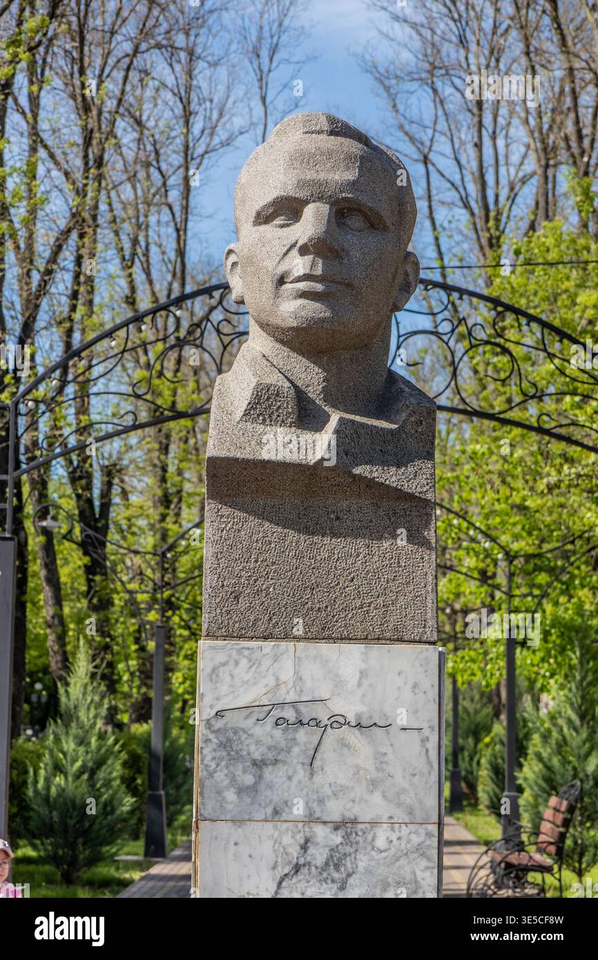 TIRASPOL, TRANSNISTRIA - MAY 3, 2023: Monument of the first cosmonaut Yuri Gagarin in Tiraspol, capital of Transnistria Stock Photo